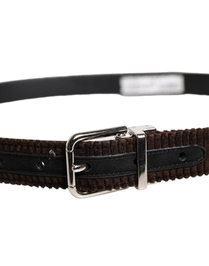 Ceinture classique Dolce &amp; Gabbana en velours marron avec boucle en métal