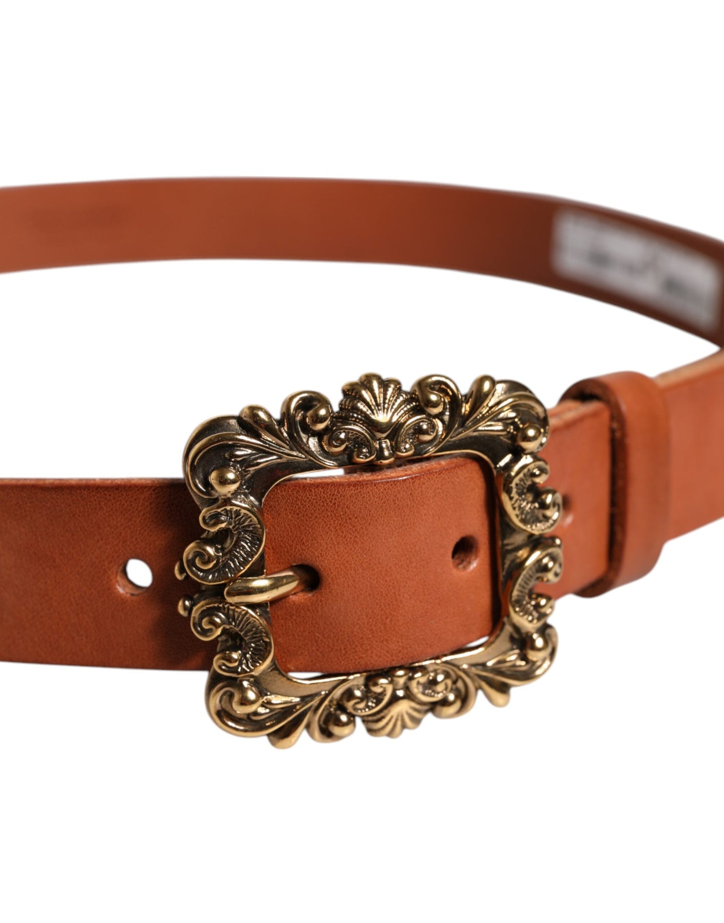 Ceinture Dolce &amp; Gabbana en cuir marron avec boucle baroque en métal doré