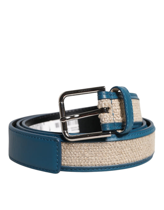 Ceinture Dolce &amp; Gabbana en cuir bleu beige avec boucle en métal tressé