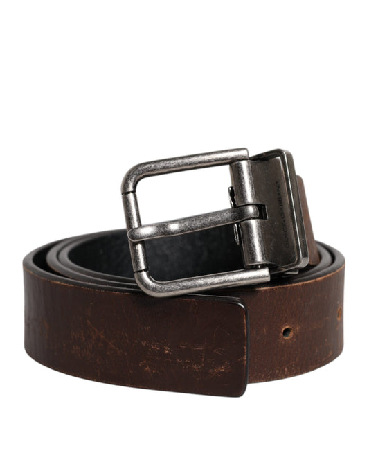 Ceinture classique à boucle en cuir marron uni Dolce &amp; Gabbana