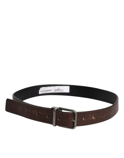 Ceinture classique à boucle en cuir marron uni Dolce &amp; Gabbana