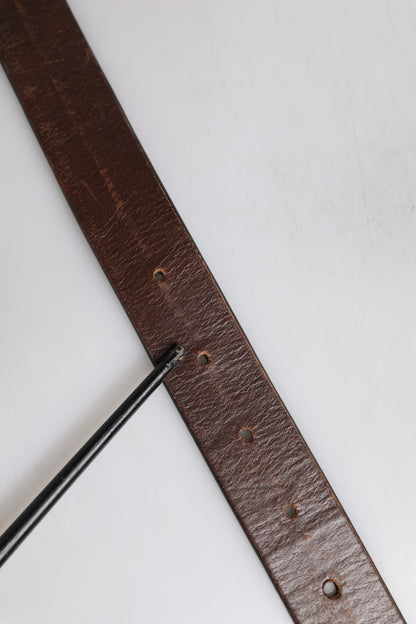 Ceinture classique à boucle en cuir marron uni Dolce &amp; Gabbana