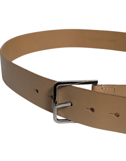 Ceinture classique en cuir marron Dolce &amp; Gabbana avec boucle en métal et logo