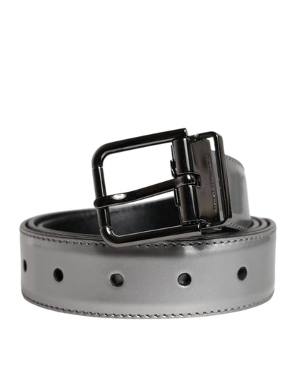 Ceinture classique en cuir argenté Dolce &amp; Gabbana avec boucle en métal et logo