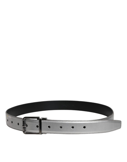 Ceinture classique en cuir argenté Dolce &amp; Gabbana avec boucle en métal et logo