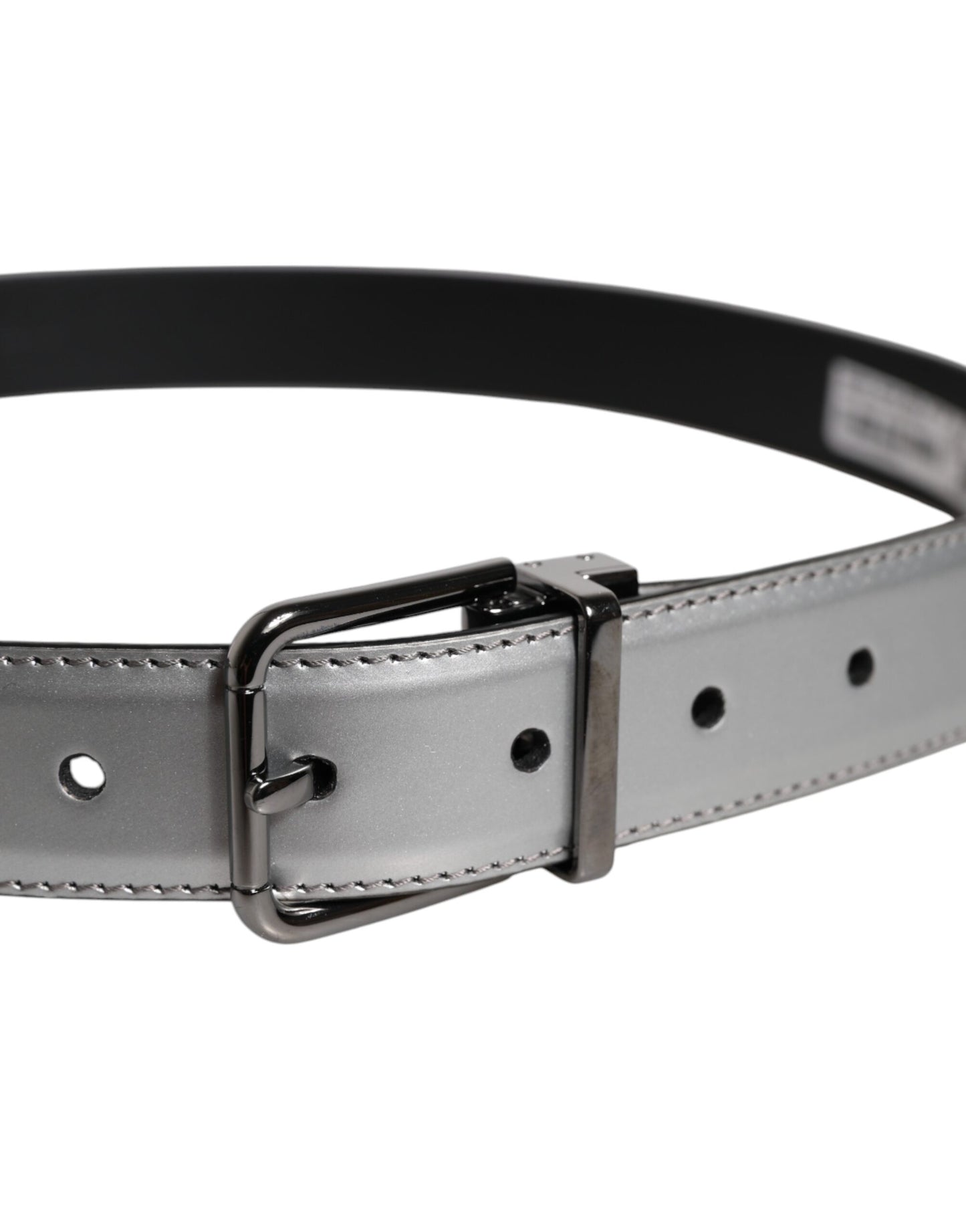 Ceinture classique en cuir argenté Dolce &amp; Gabbana avec boucle en métal et logo