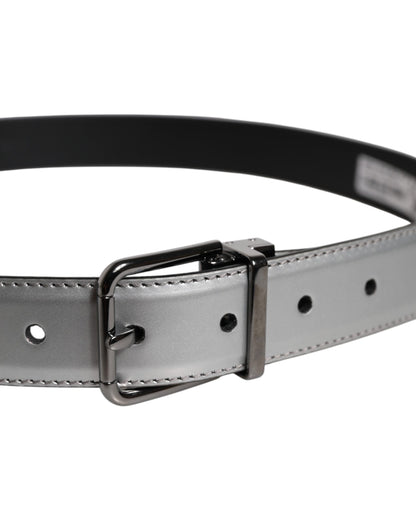 Ceinture classique en cuir argenté Dolce &amp; Gabbana avec boucle en métal et logo