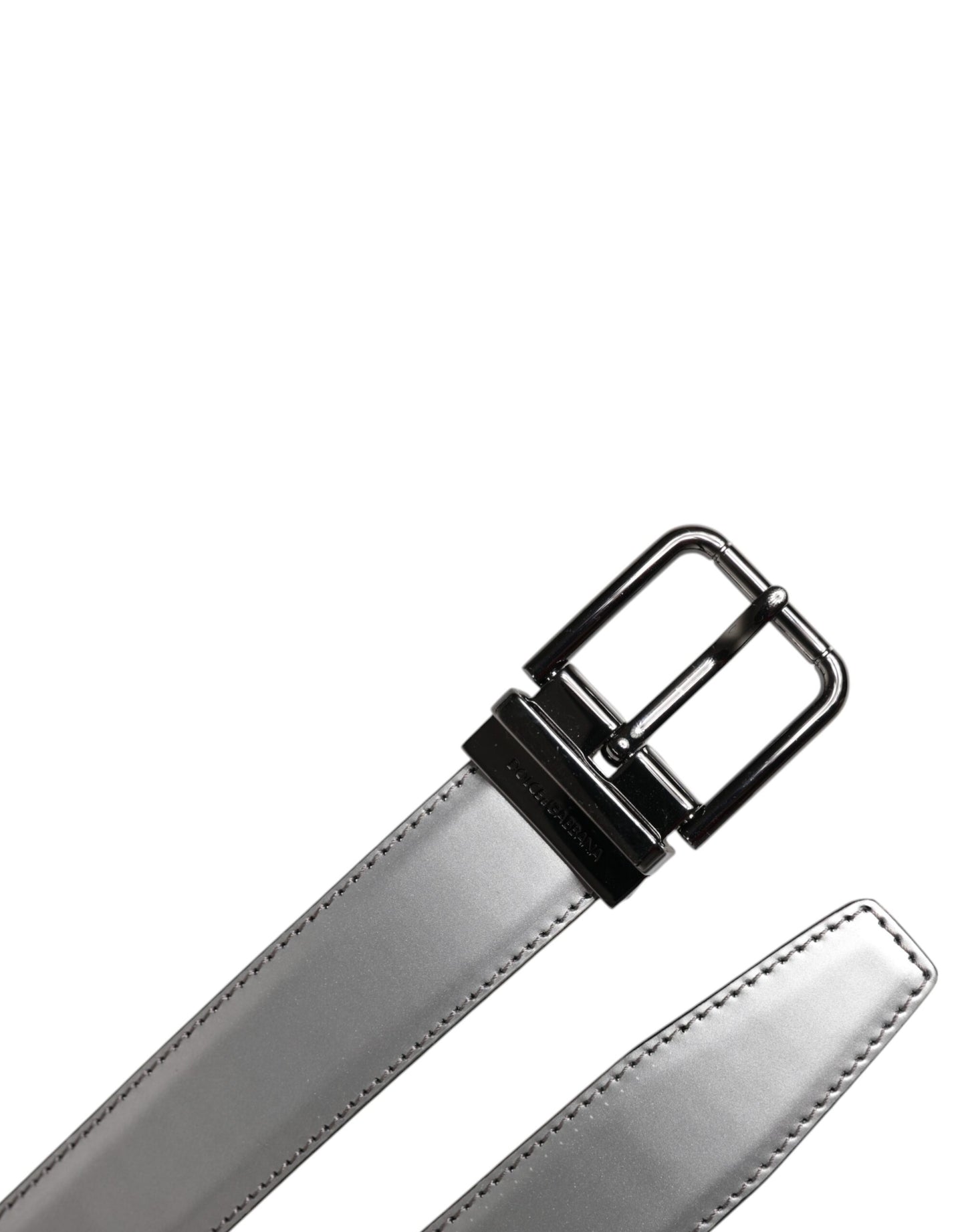 Ceinture classique en cuir argenté Dolce &amp; Gabbana avec boucle en métal et logo