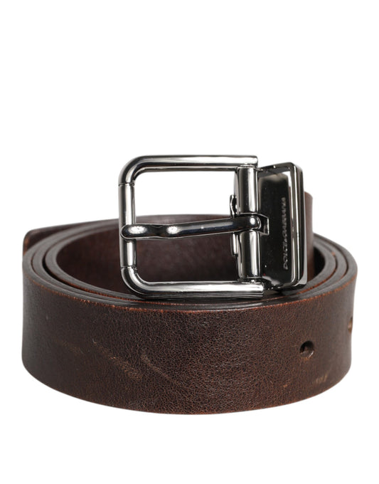 Ceinture classique en cuir marron Dolce &amp; Gabbana avec boucle en métal et logo