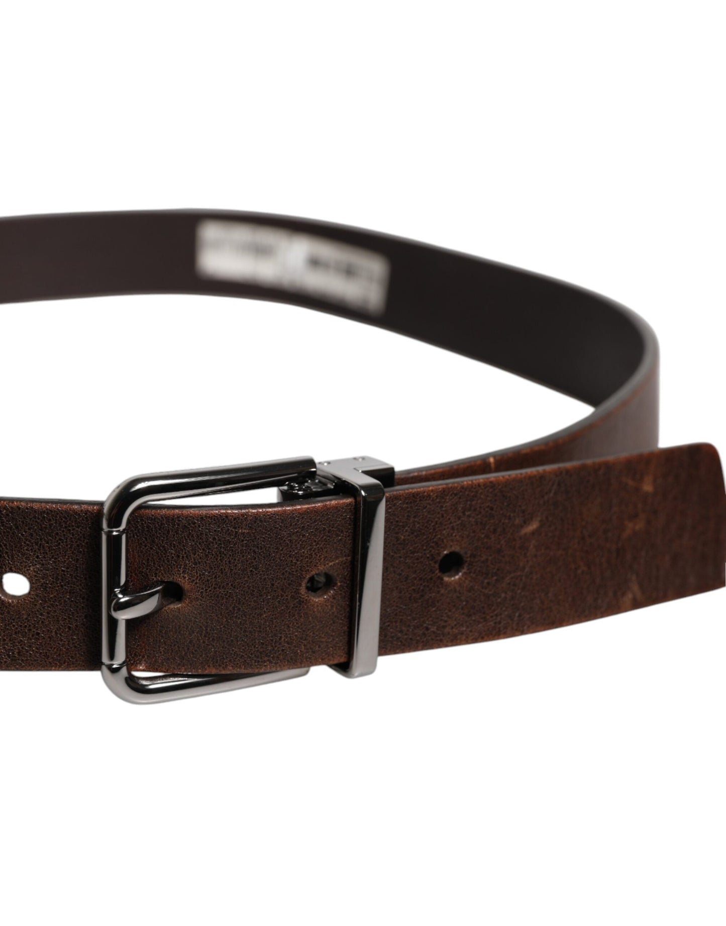 Ceinture classique en cuir marron Dolce &amp; Gabbana avec boucle en métal et logo