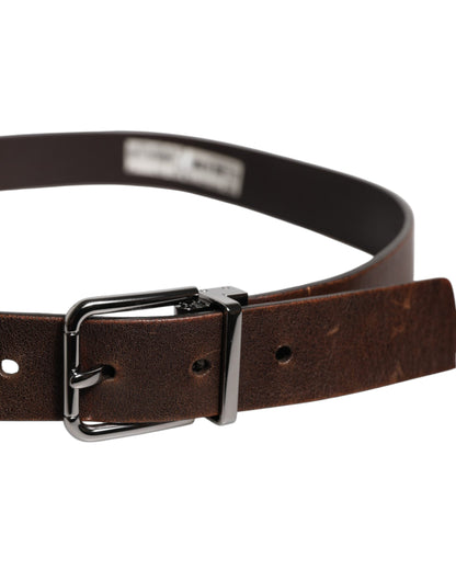 Ceinture classique en cuir marron Dolce &amp; Gabbana avec boucle en métal et logo