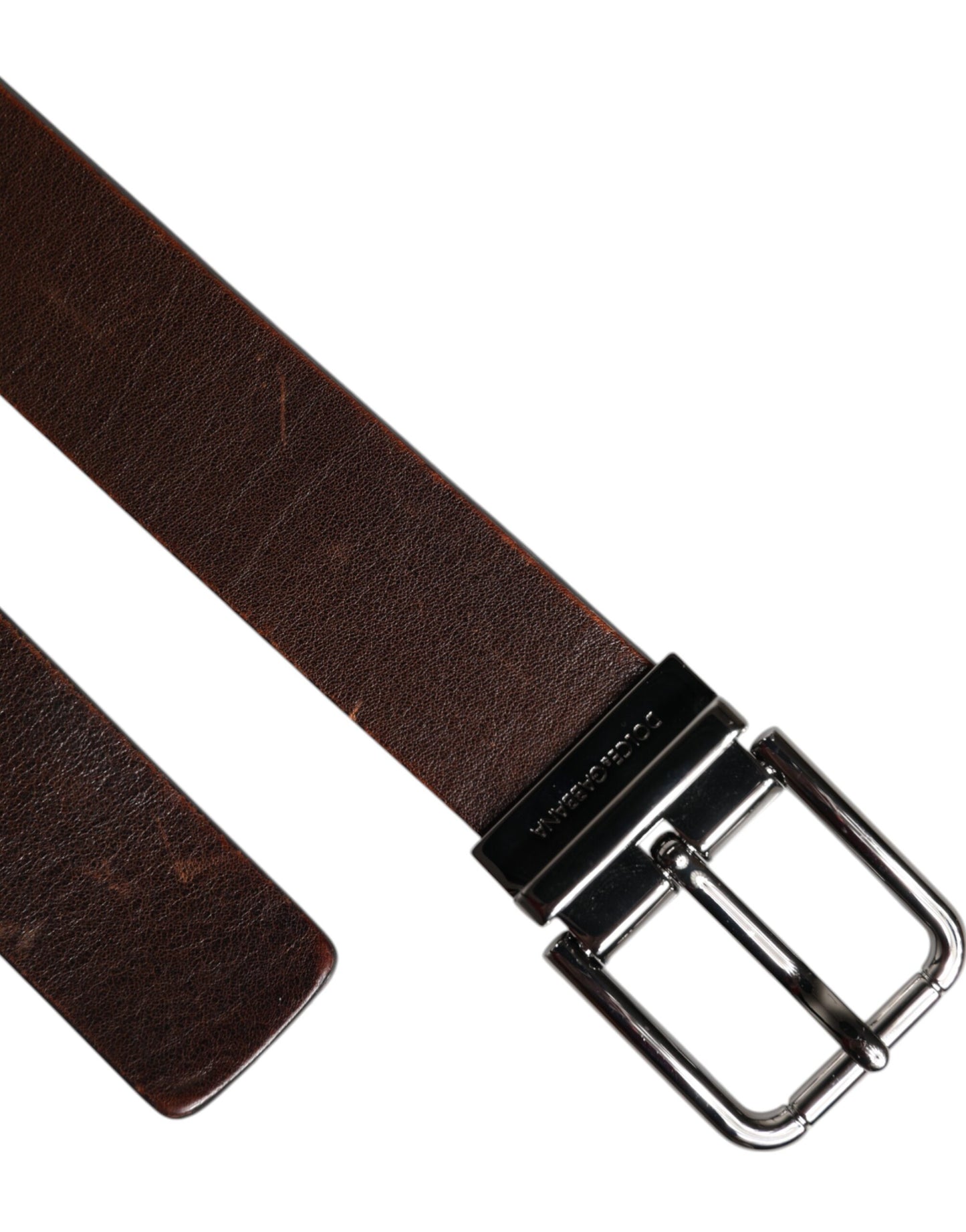 Ceinture classique en cuir marron Dolce &amp; Gabbana avec boucle en métal et logo