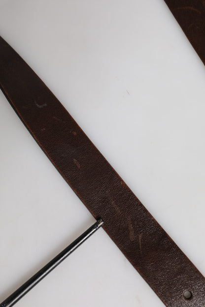 Ceinture classique en cuir marron Dolce &amp; Gabbana avec boucle en métal et logo