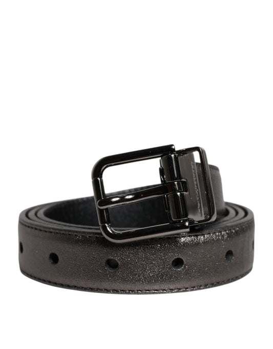 Ceinture classique en cuir noir Dolce &amp; Gabbana avec boucle en métal et logo