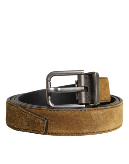 Ceinture à boucle logo en cuir velours marron Dolce &amp; Gabbana