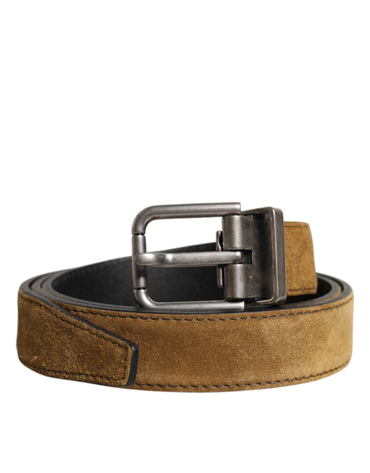 Ceinture à boucle logo en cuir velours marron Dolce &amp; Gabbana