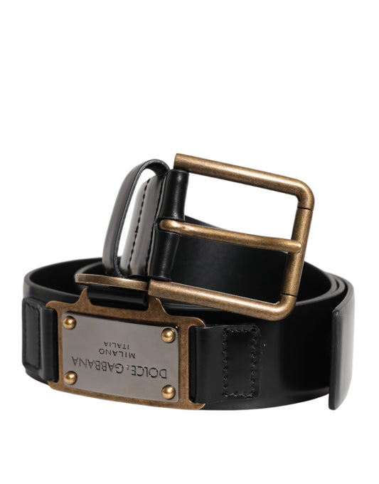 Ceinture à boucle en cuir noir Dolce &amp; Gabbana avec logo DG