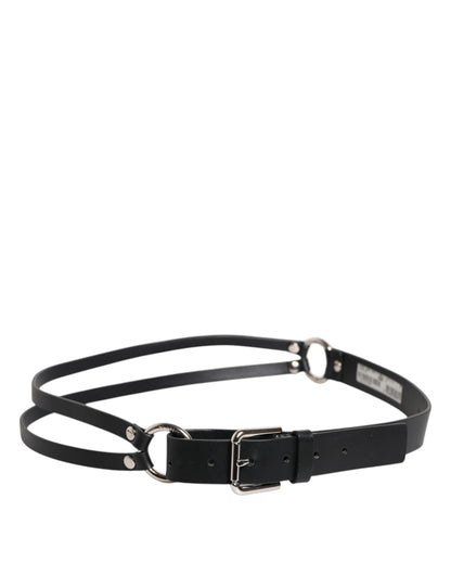 Ceinture classique en cuir noir Dolce &amp; Gabbana avec boucle en métal et logo