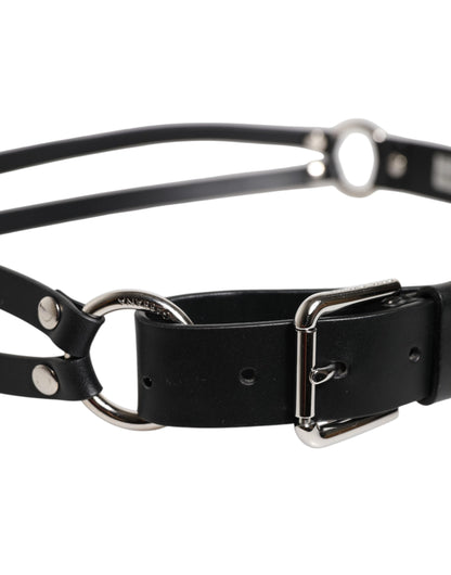 Ceinture classique en cuir noir Dolce &amp; Gabbana avec boucle en métal et logo