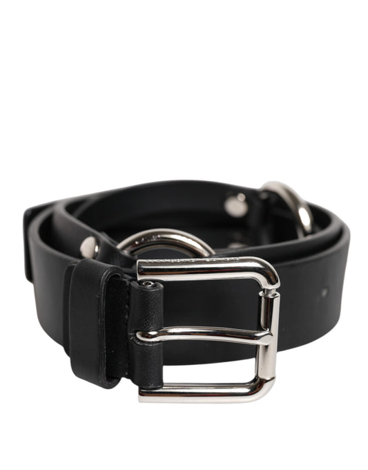 Ceinture classique en cuir noir Dolce &amp; Gabbana avec boucle en métal et logo