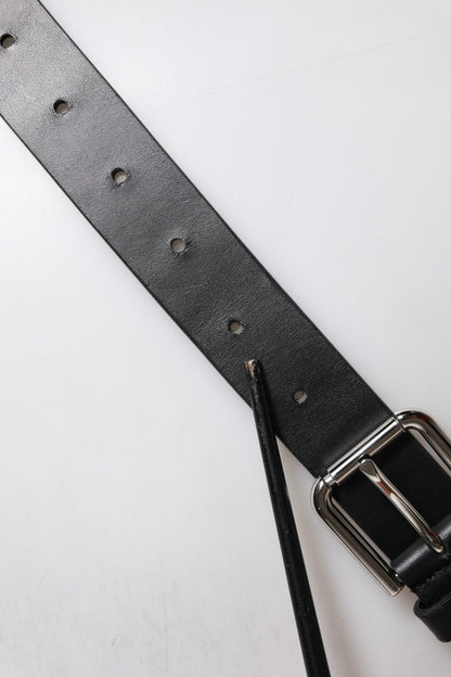 Ceinture classique en cuir noir Dolce &amp; Gabbana avec boucle en métal et logo