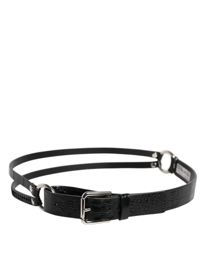 Ceinture Dolce &amp; Gabbana en cuir exotique noir avec boucle en métal et logo