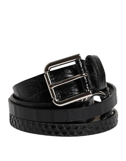 Ceinture Dolce &amp; Gabbana en cuir exotique noir avec boucle en métal et logo