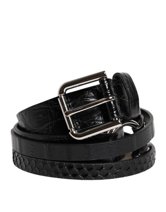 Ceinture Dolce &amp; Gabbana en cuir exotique noir avec boucle en métal et logo