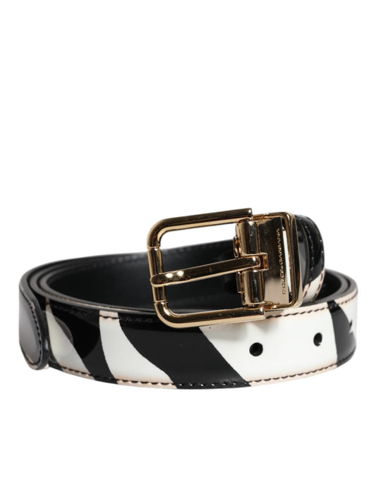 Ceinture Dolce &amp; Gabbana à boucle logo zèbre noir et blanc en métal doré