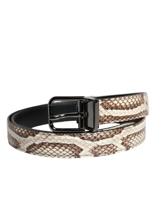 Ceinture classique à boucle en métal en cuir exotique marron Dolce &amp; Gabbana