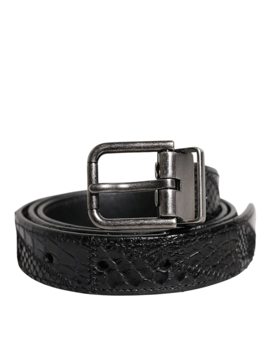 Ceinture Dolce &amp; Gabbana en cuir exotique noir avec boucle en métal et logo