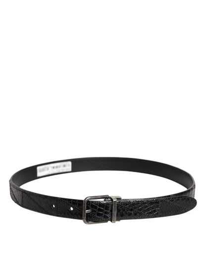 Ceinture Dolce &amp; Gabbana en cuir exotique noir avec boucle en métal et logo