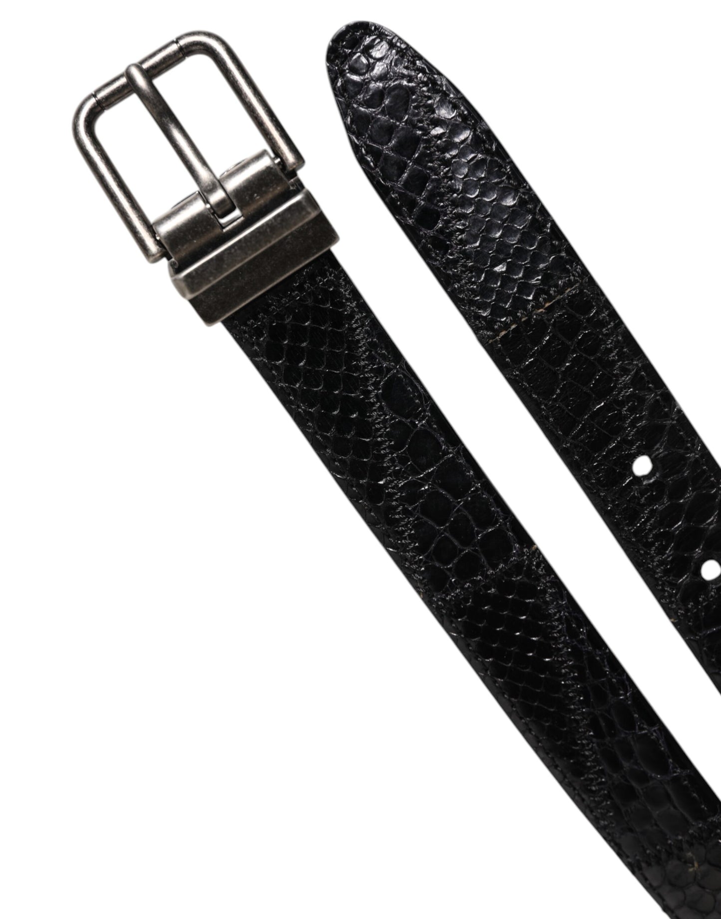 Ceinture Dolce &amp; Gabbana en cuir exotique noir avec boucle en métal et logo