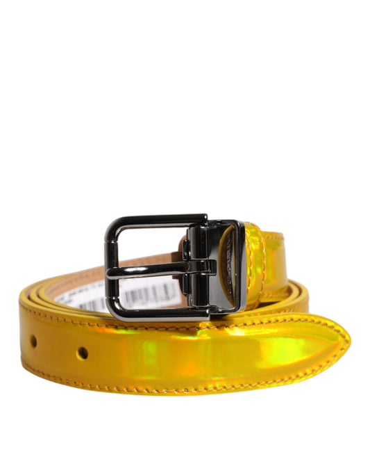 Ceinture Dolce &amp; Gabbana en cuir jaune métallisé avec boucle et logo en métal