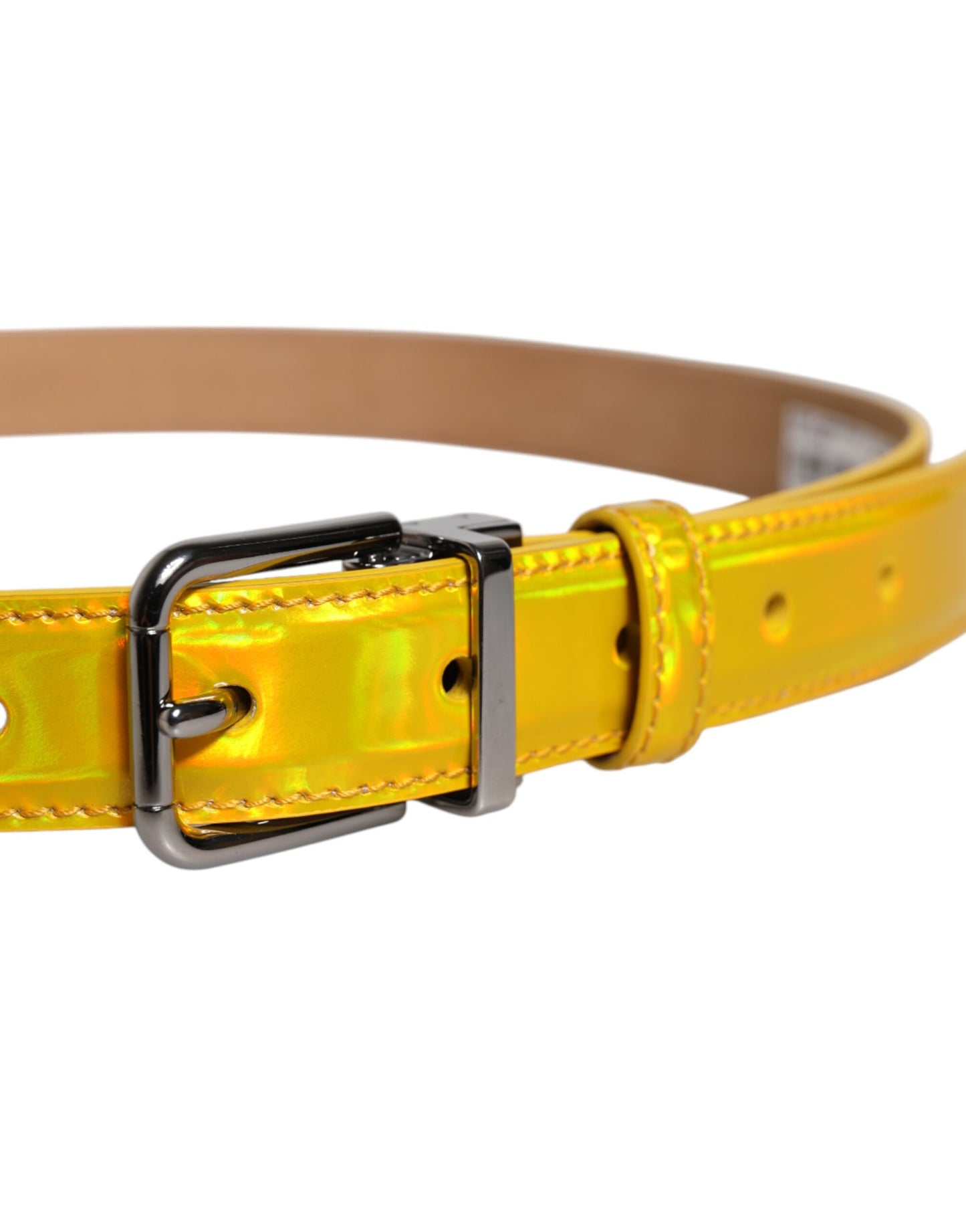 Ceinture Dolce &amp; Gabbana en cuir jaune métallisé avec boucle et logo en métal