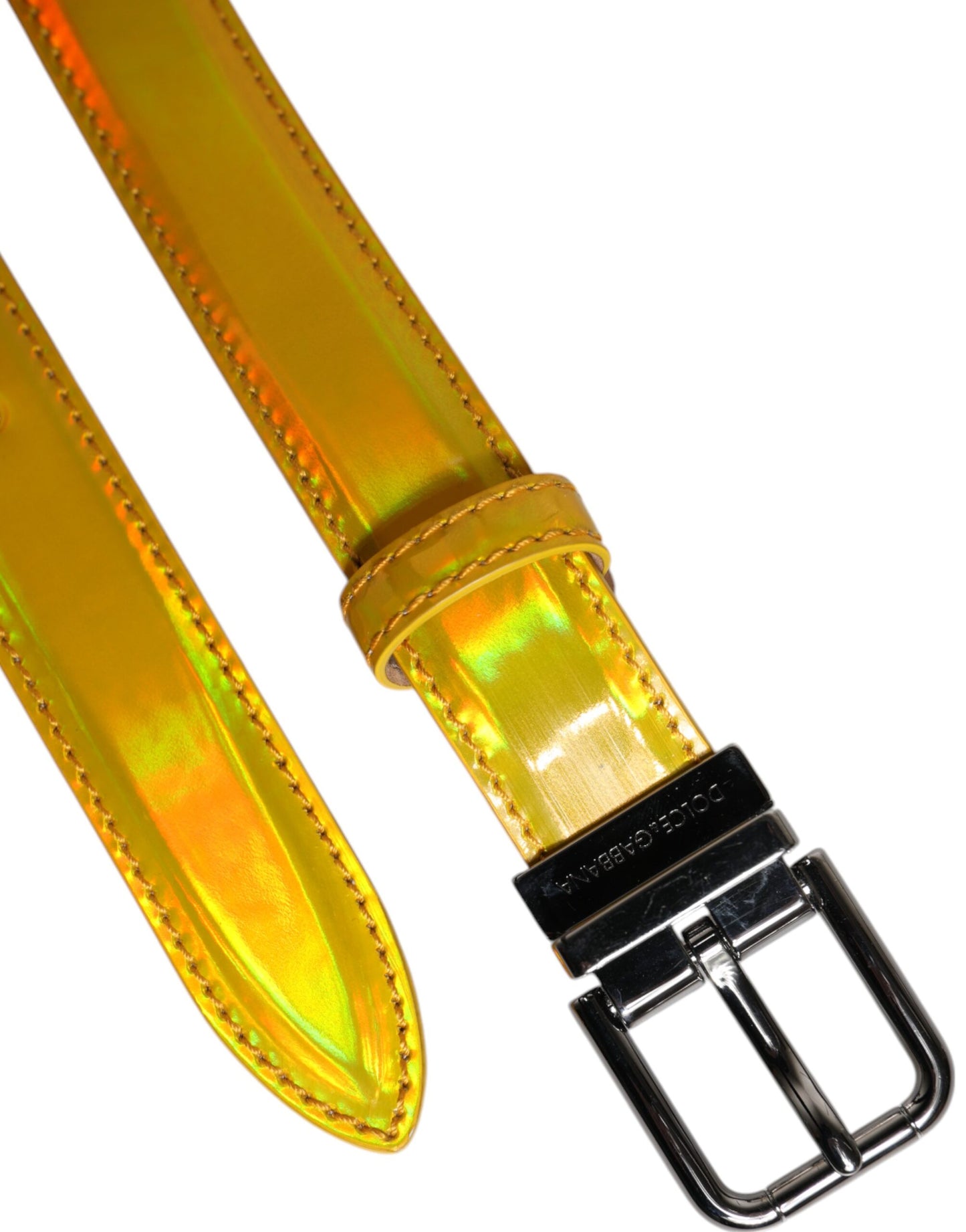Ceinture Dolce &amp; Gabbana en cuir jaune métallisé avec boucle et logo en métal