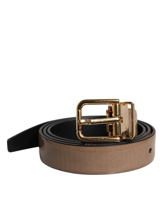 Ceinture classique en cuir marron Dolce &amp; Gabbana avec boucle en métal et logo