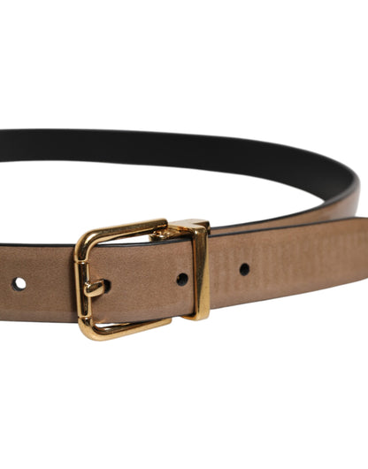 Ceinture classique en cuir marron Dolce &amp; Gabbana avec boucle en métal et logo