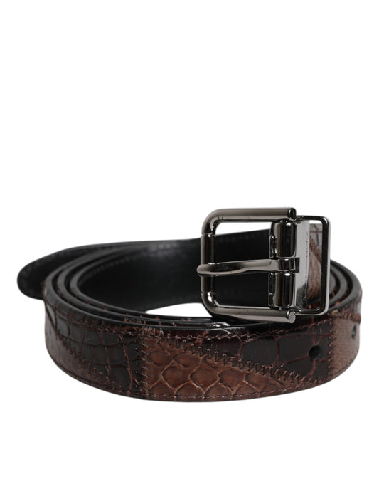 Ceinture Dolce &amp; Gabbana en cuir exotique marron avec boucle en métal et logo