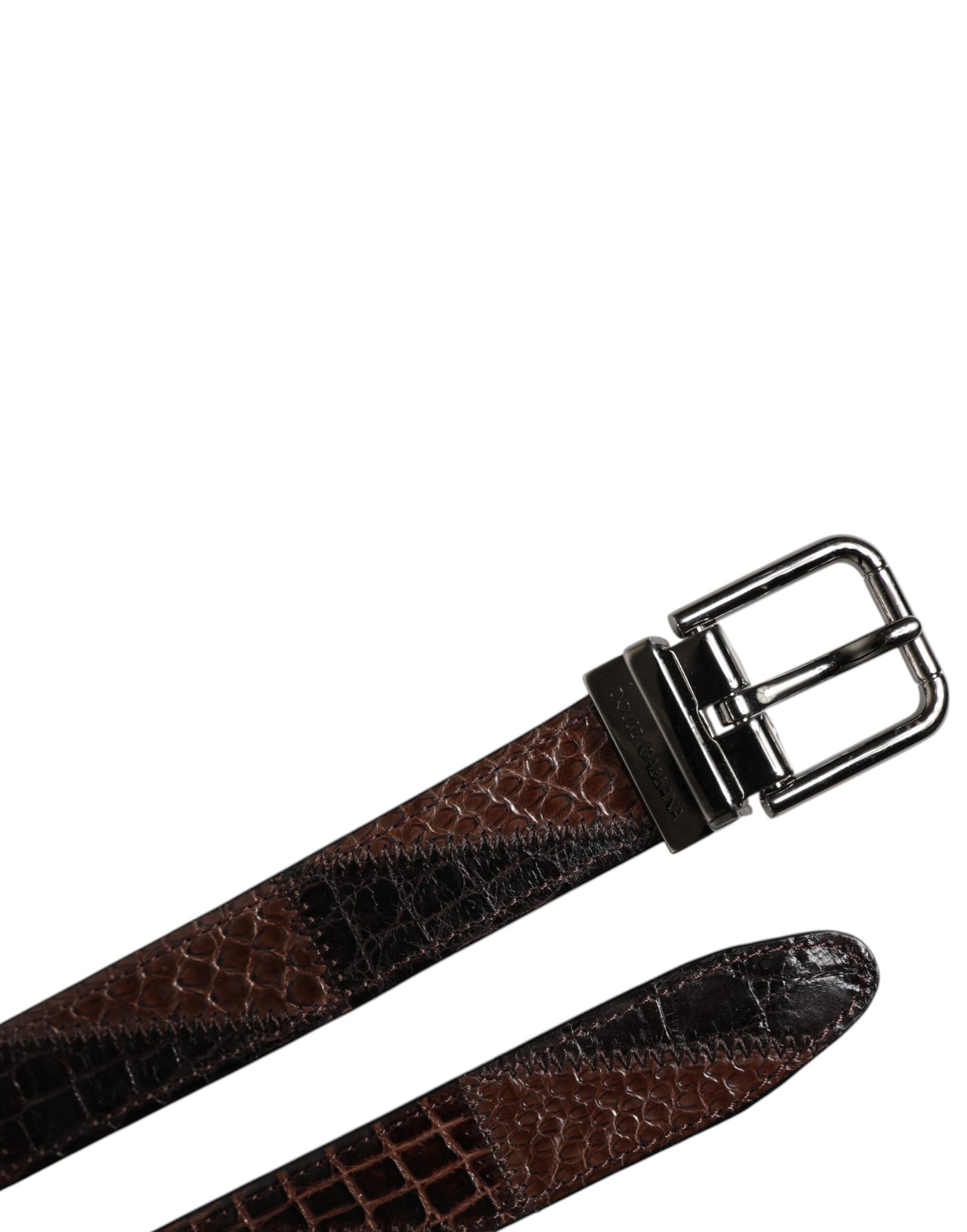 Ceinture Dolce &amp; Gabbana en cuir exotique marron avec boucle en métal et logo