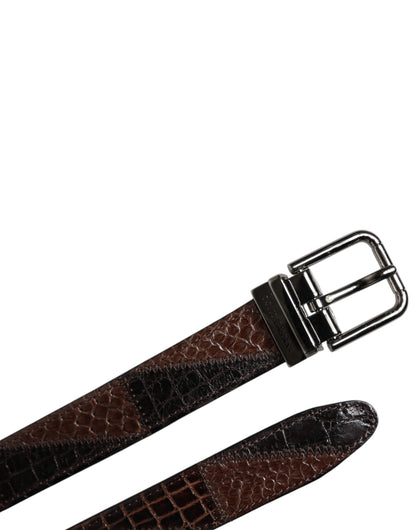 Ceinture Dolce &amp; Gabbana en cuir exotique marron avec boucle en métal et logo