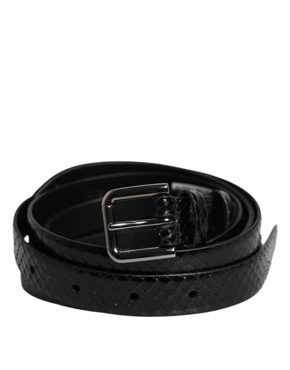 Ceinture classique en cuir noir Dolce &amp; Gabbana avec boucle en métal et logo