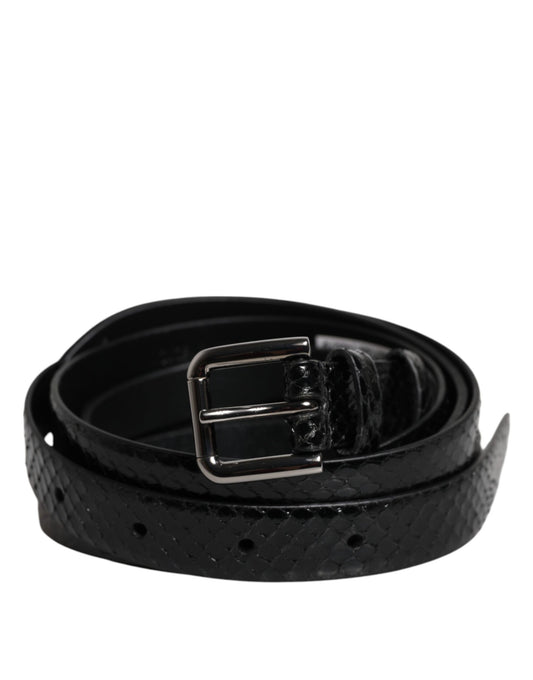 Ceinture classique en cuir noir Dolce &amp; Gabbana avec boucle en métal et logo