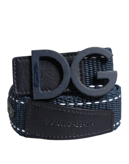 Ceinture Dolce &amp; Gabbana en coton bleu et blanc avec boucle en métal et logo DG