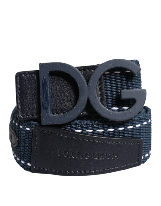 Ceinture Dolce &amp; Gabbana en coton bleu et blanc avec boucle en métal et logo DG