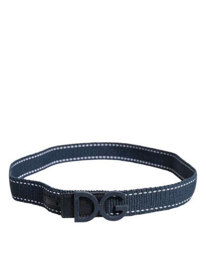 Ceinture Dolce &amp; Gabbana en coton bleu et blanc avec boucle en métal et logo DG