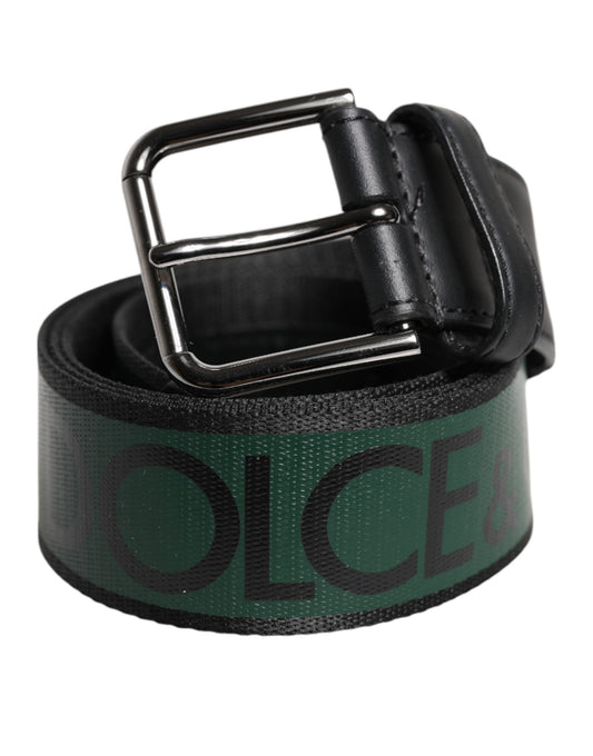 Ceinture classique à boucle en métal Dolce &amp; Gabbana verte et noire avec logo