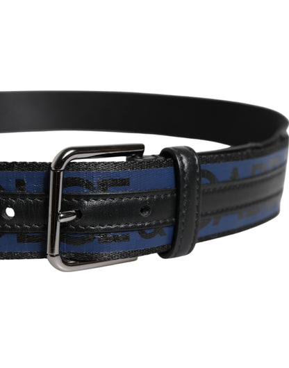 Ceinture Dolce &amp; Gabbana en polyester noir et bleu imprimé avec boucle en métal