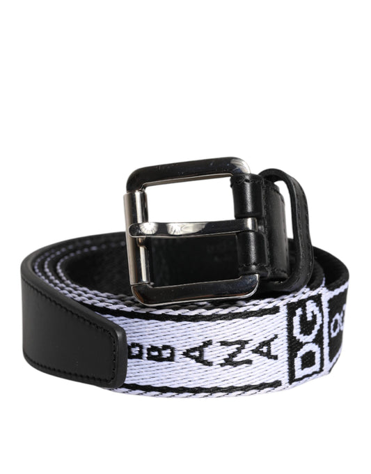Ceinture à boucle en métal avec logo imprimé noir et blanc Dolce &amp; Gabbana