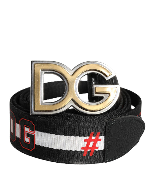 Ceinture à boucle en métal avec logo imprimé noir et blanc Dolce &amp; Gabbana